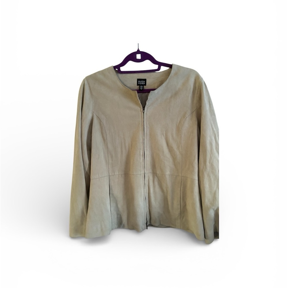 Eileen Fisher Camel Tan Genwine Italian Goat Suede jacket - Picture 2 of 3
